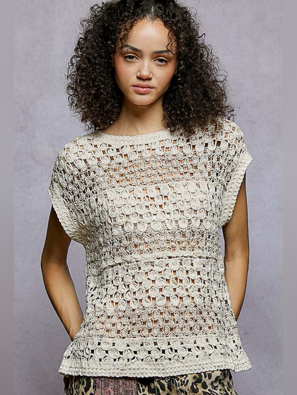 Hello Gorgeous! Pol Openwork Round Neck Crochet Top